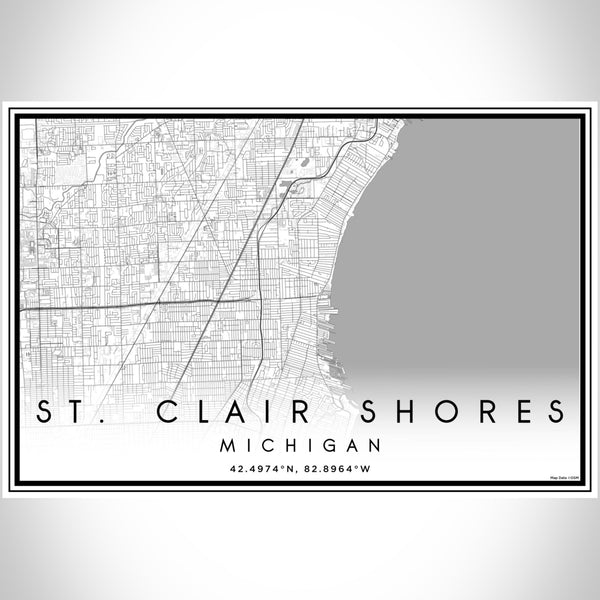 St. Clair Shores Michigan Map Print Landscape Orientation in Classic Style With Shaded Background