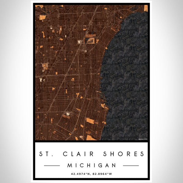 St. Clair Shores Michigan Map Print Portrait Orientation in Ember Style With Shaded Background