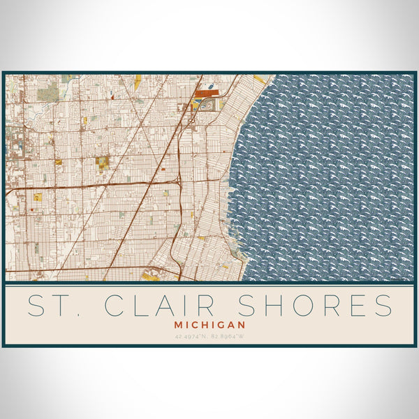 St. Clair Shores Michigan Map Print Landscape Orientation in Woodblock Style With Shaded Background