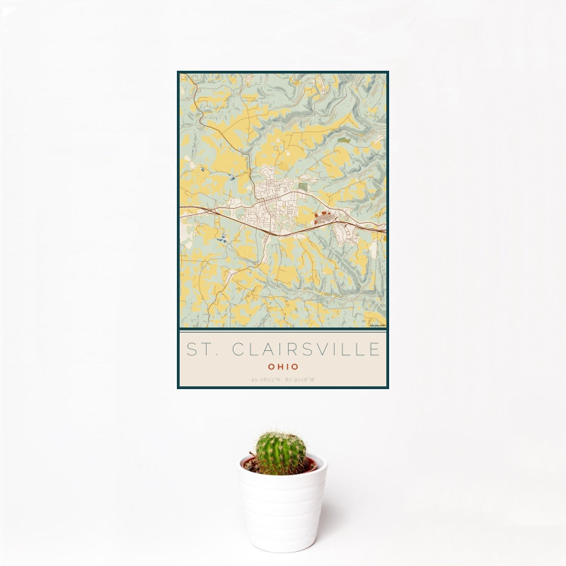 St. Clairsville - Ohio Map Print in Woodblock