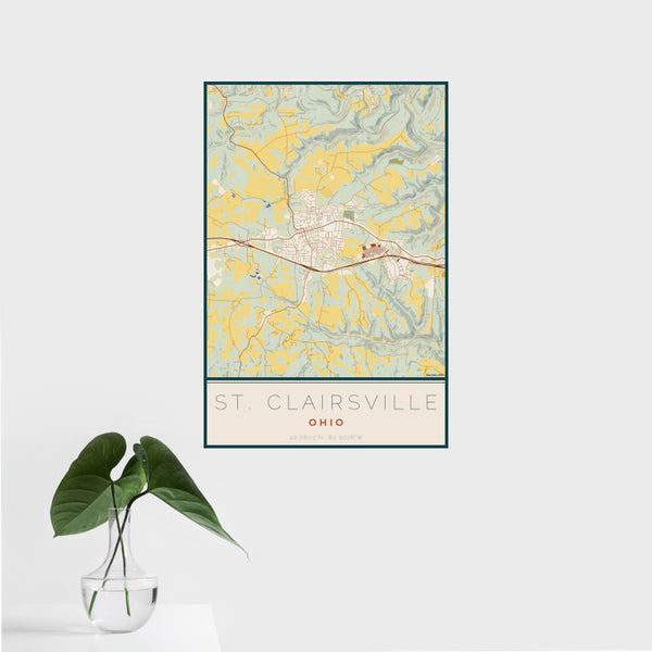 St. Clairsville - Ohio Map Print in Woodblock