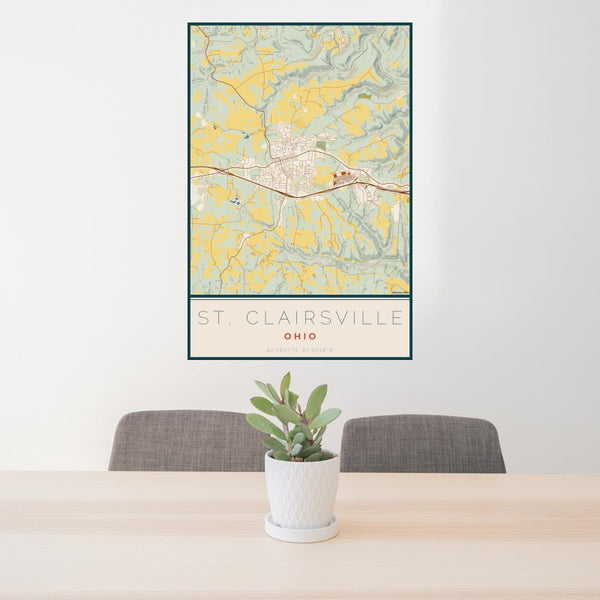 St. Clairsville - Ohio Map Print in Woodblock