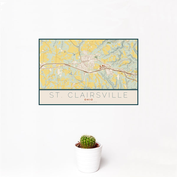 St. Clairsville - Ohio Map Print in Woodblock