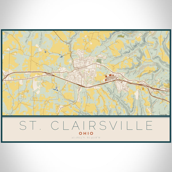 St. Clairsville - Ohio Map Print in Woodblock