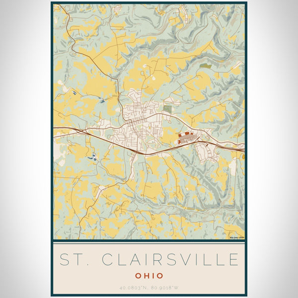 St. Clairsville - Ohio Map Print in Woodblock