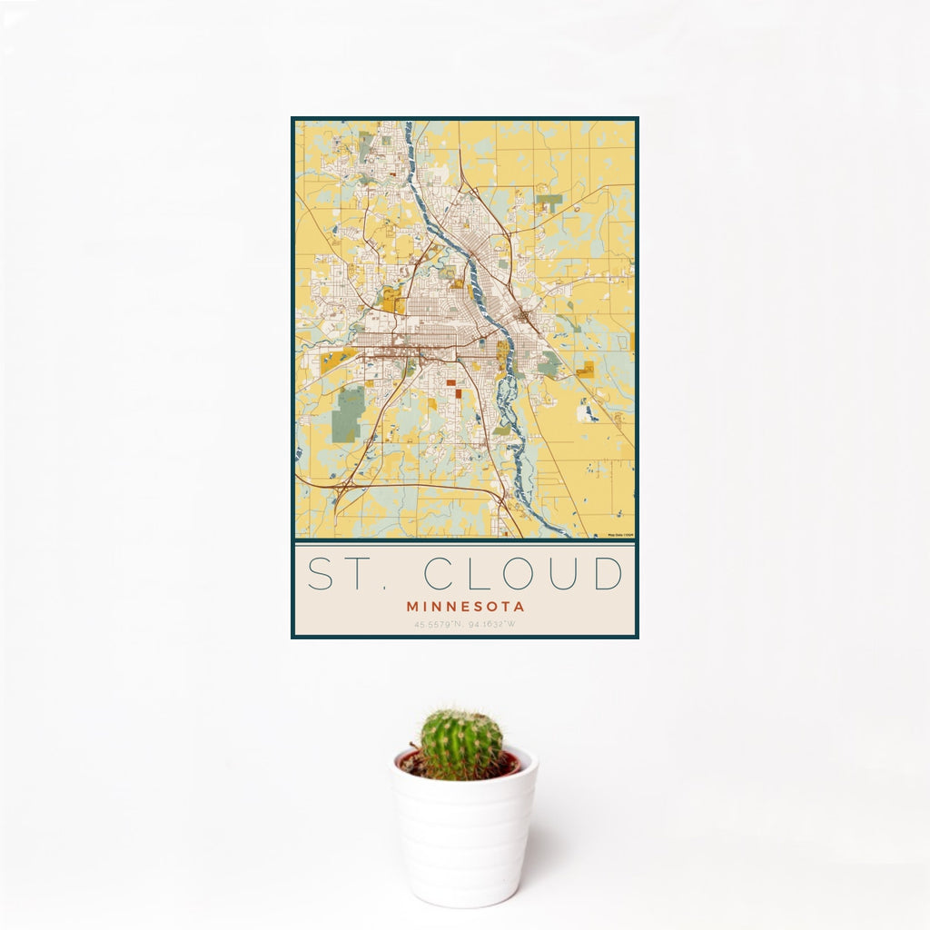 St. Cloud - Minnesota Map Print in Woodblock