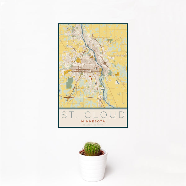 St. Cloud - Minnesota Map Print in Woodblock