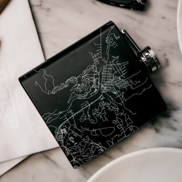 Steamboat Springs - Colorado Map Hip Flask in Matte Black