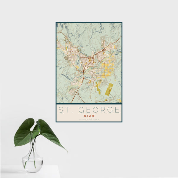 St. George - Utah Map Print in Woodblock