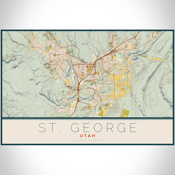 St. George - Utah Map Print in Woodblock