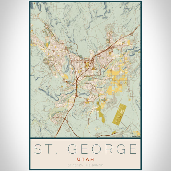 St. George - Utah Map Print in Woodblock
