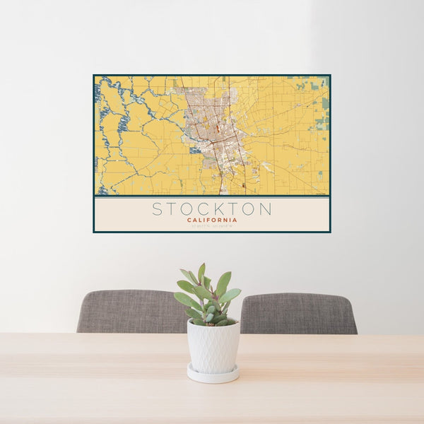 Stockton - California Map Print in Woodblock