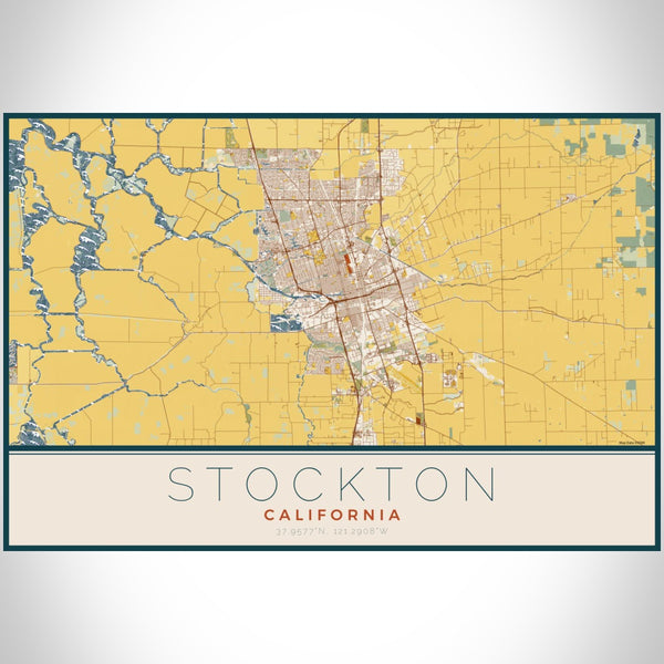 Stockton - California Map Print in Woodblock