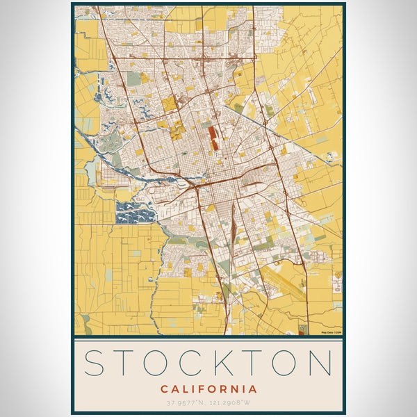 Stockton - California Map Print in Woodblock