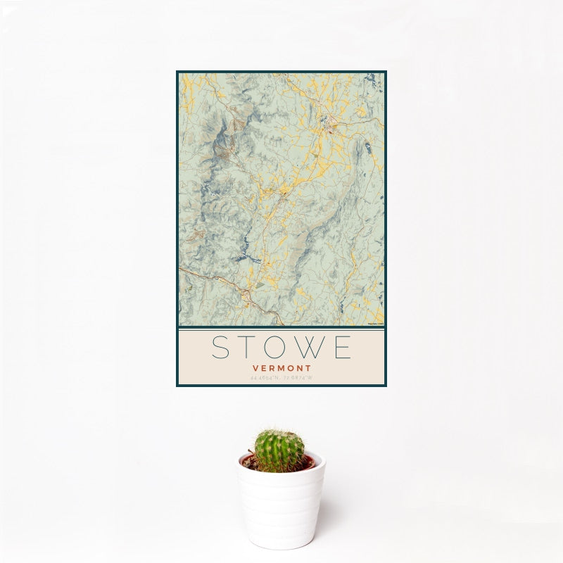 Stowe - Vermont Map Print in Woodblock