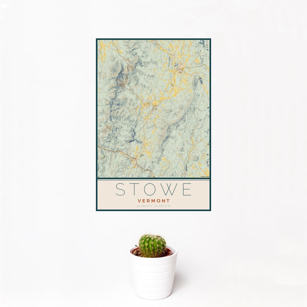 Stowe - Vermont Map Print in Woodblock
