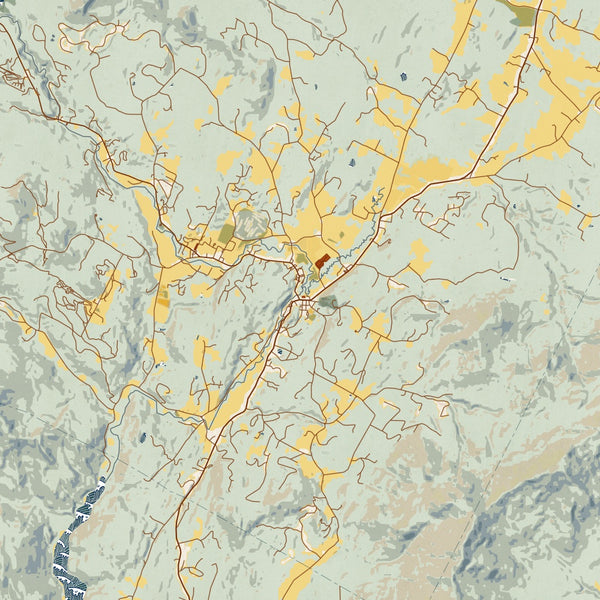 Stowe - Vermont Map Print in Woodblock