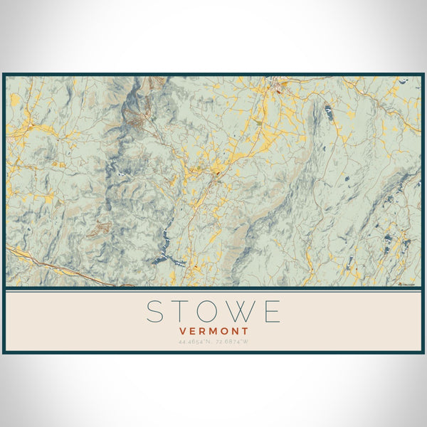 Stowe - Vermont Map Print in Woodblock