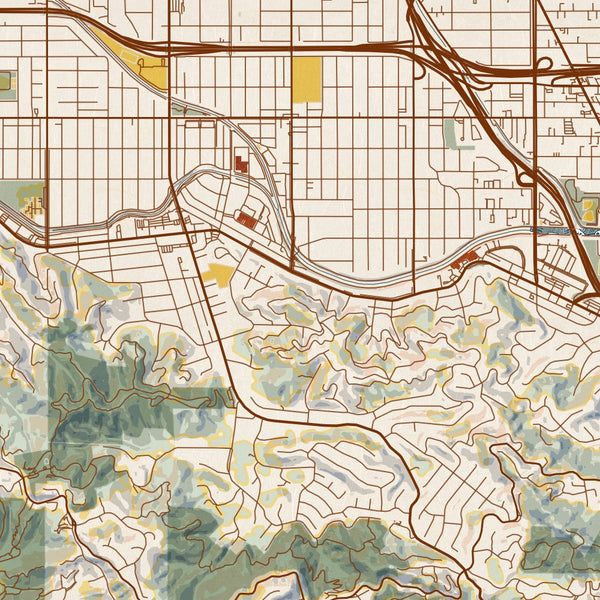 Studio City - California Map Print in Woodblock