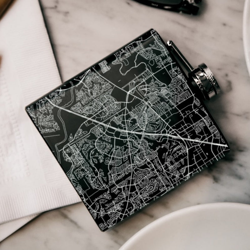 Sugar Land - Texas Map Hip Flask in Matte Black