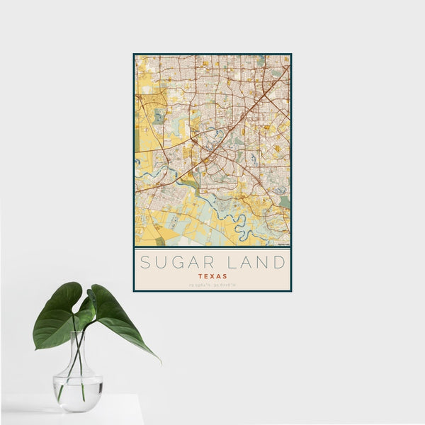 Sugar Land - Texas Map Print in Woodblock
