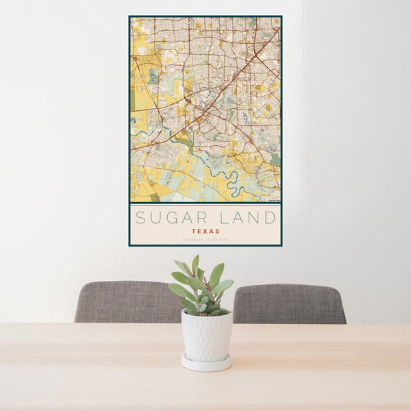 Sugar Land - Texas Map Print in Woodblock