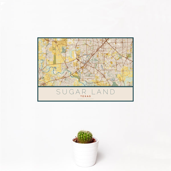 Sugar Land - Texas Map Print in Woodblock