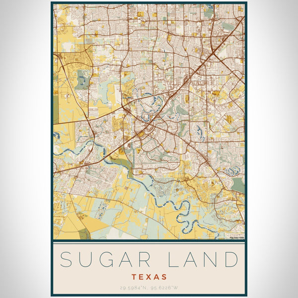 Sugar Land - Texas Map Print in Woodblock
