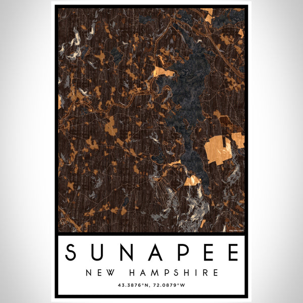 Sunapee New Hampshire Map Print Portrait Orientation in Ember Style With Shaded Background