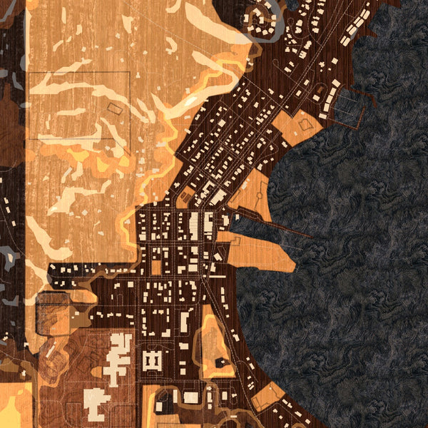 Suttons Bay Michigan Map Print in Ember Style Zoomed In Close Up Showing Details