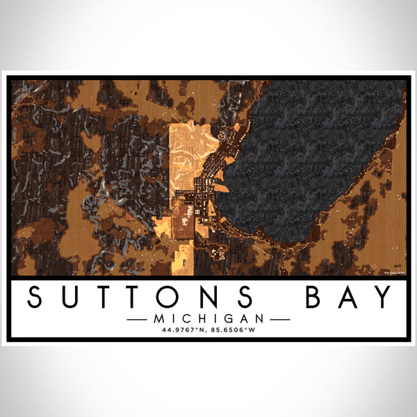 Suttons Bay Michigan Map Print Landscape Orientation in Ember Style With Shaded Background