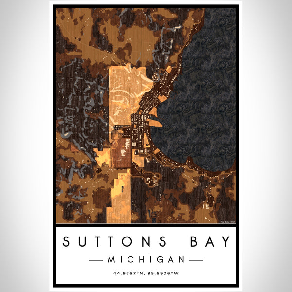 Suttons Bay Michigan Map Print Portrait Orientation in Ember Style With Shaded Background