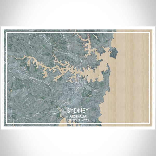 Sydney Australia Map Print Landscape Orientation in Afternoon Style With Shaded Background