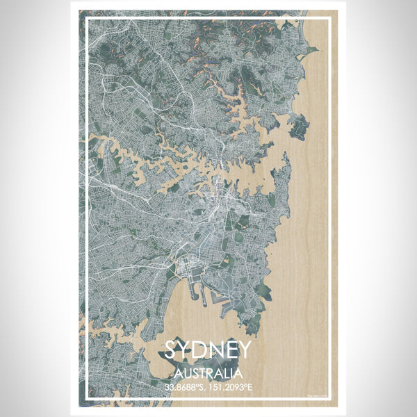 Sydney Australia Map Print Portrait Orientation in Afternoon Style With Shaded Background