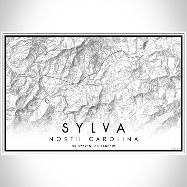 Sylva North Carolina Map Print Landscape Orientation in Classic Style With Shaded Background