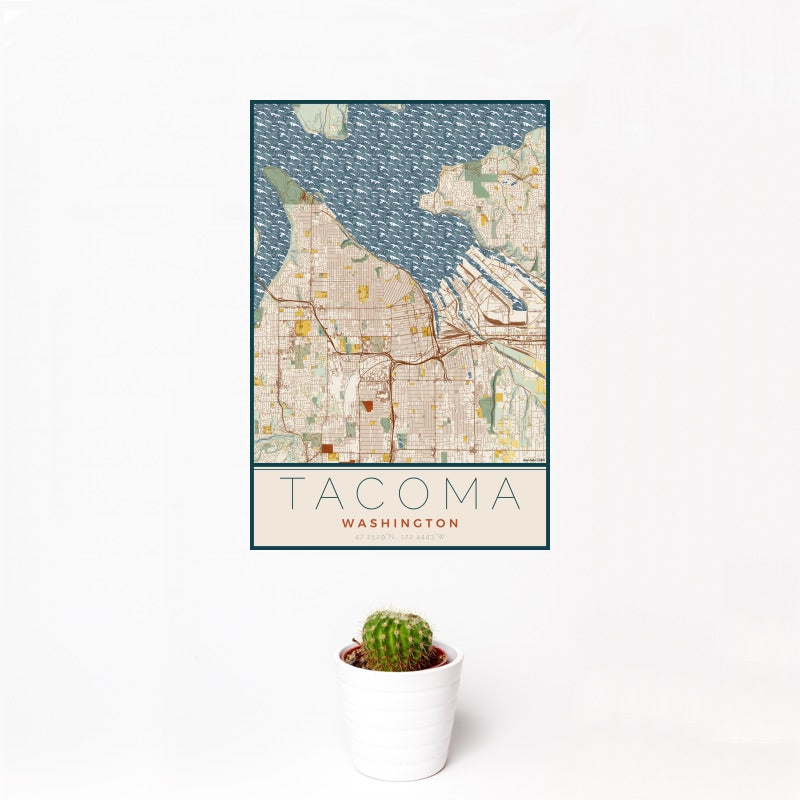 Tacoma - Washington Map Print in Woodblock