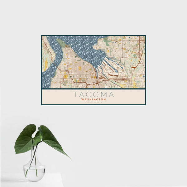 Tacoma - Washington Map Print in Woodblock