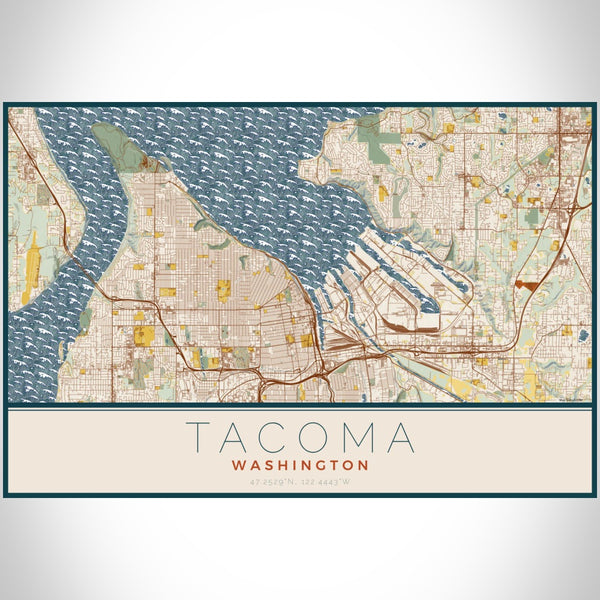Tacoma - Washington Map Print in Woodblock