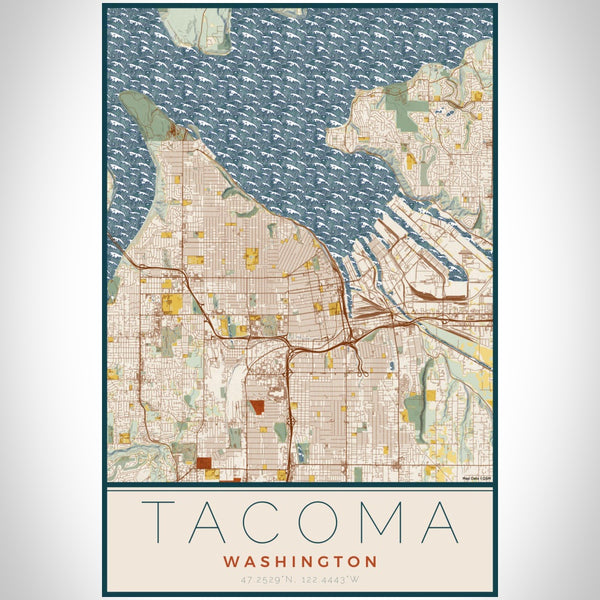 Tacoma - Washington Map Print in Woodblock