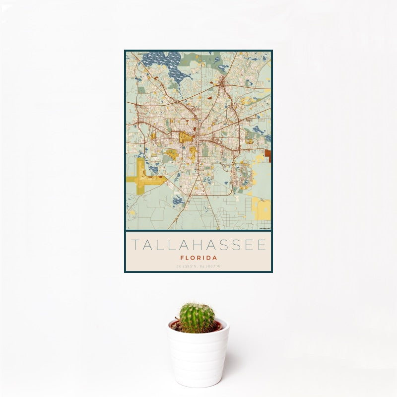 Tallahassee - Florida Map Print in Woodblock