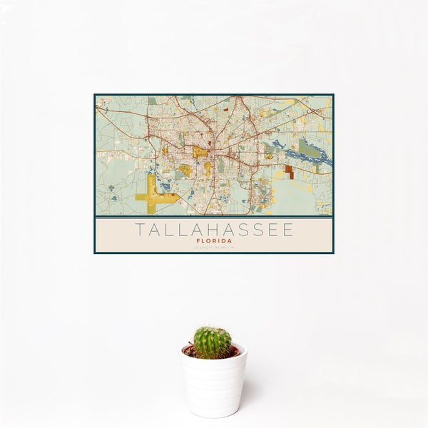 Tallahassee - Florida Map Print in Woodblock