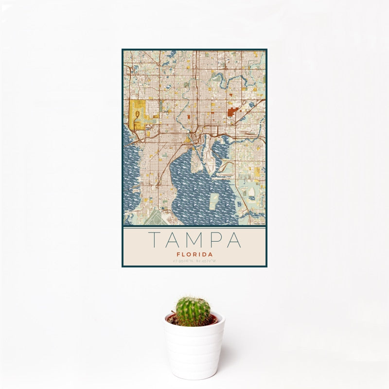 Tampa - Florida Map Print in Woodblock