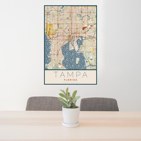 Tampa - Florida Map Print in Woodblock