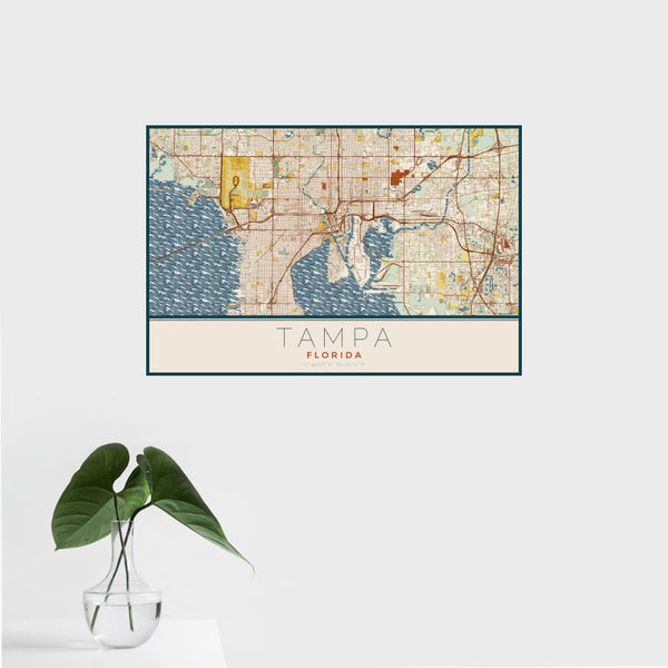 Tampa - Florida Map Print in Woodblock