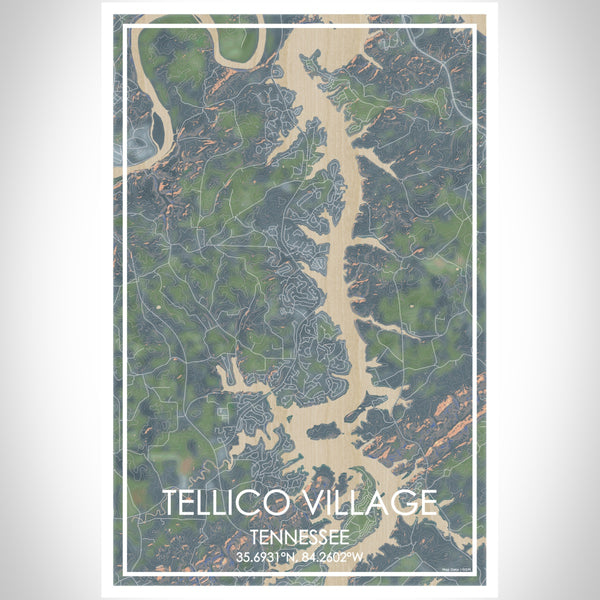 Tellico Village Tennessee Map Print Portrait Orientation in Afternoon Style With Shaded Background