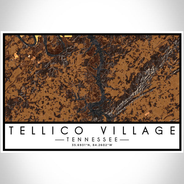 Tellico Village Tennessee Map Print Landscape Orientation in Ember Style With Shaded Background