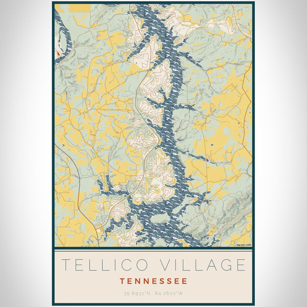 Tellico Village Tennessee Map Print Portrait Orientation in Woodblock Style With Shaded Background