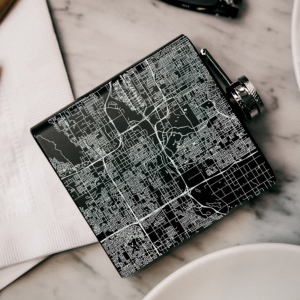 Tempe - Arizona Map Hip Flask in Matte Black