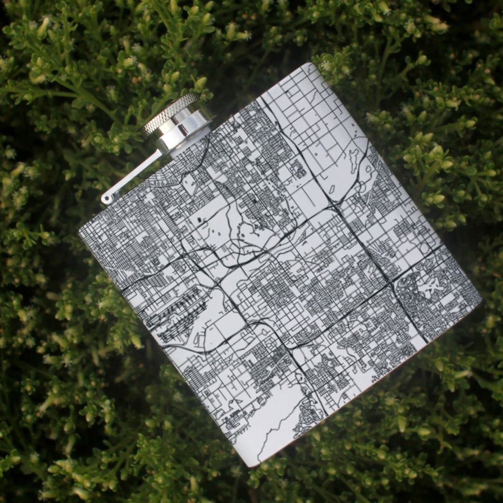 Tempe Arizona Custom Engraved City Map Inscription Coordinates on 6oz Stainless Steel Flask in White