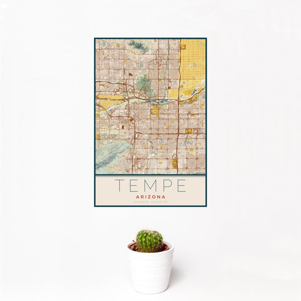 Tempe - Arizona Map Print in Woodblock